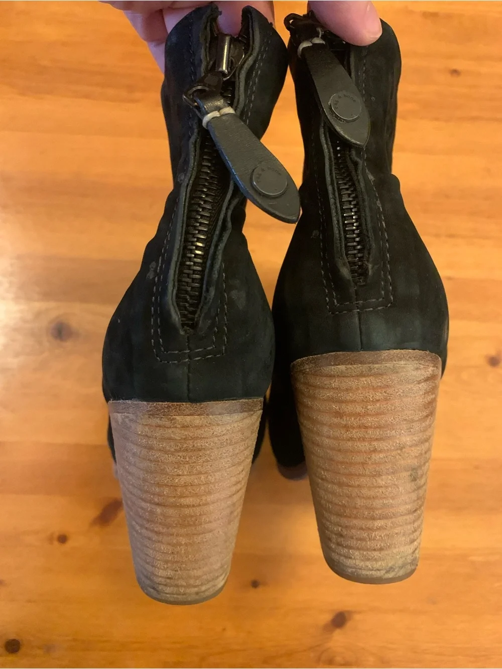Rag & Bone Black Suede Women's Ankle Booties with Stacked Heel